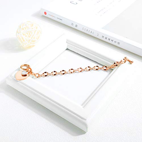 kelistom 316L Stainless Steel Love Heart Charm Bracelet for Women Romantic Gift Silver/Rose/18k Gold Plated OT Clasp Bracelets - color: rose gold-1