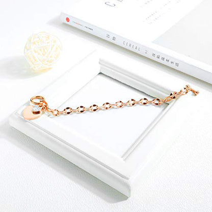 kelistom 316L Stainless Steel Love Heart Charm Bracelet for Women Romantic Gift Silver/Rose/18k Gold Plated OT Clasp Bracelets - color: rose gold-1