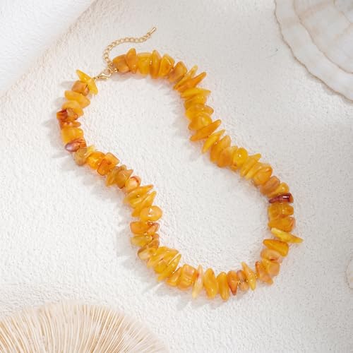 Elegance 11 designs Chunky Heart Necklace for Women, Colorful Acrylic Beaded Statement Puff Heart Necklace, Cute Boho Y2K Choker Necklace for Gift Jewelry - color: Yellow