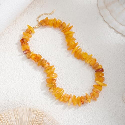Elegance 11 designs Chunky Heart Necklace for Women, Colorful Acrylic Beaded Statement Puff Heart Necklace, Cute Boho Y2K Choker Necklace for Gift Jewelry - color: Yellow