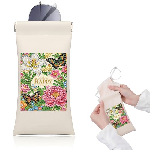 Diamond Art Painting Eye Glass Bag PU Sunglasses Glasses Storage Bag Built-in Glasses Cloth Press Automatic Closure - color: Butterfly Flowers