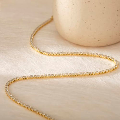 Tewiky Layered Necklaces for Women 14k Gold Plated Chain Necklace Set | Chunky Herringbone/Snake/Rope/Box/Cuban Link Chain for Women, Layering Stack Choker Necklace, Dainty Jewelry Set Non Tarnish - color: Tennis Necklace Gold