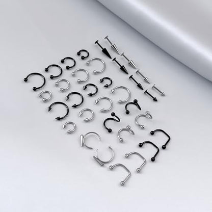 Lip Rings 16G Snake Bite Piercing Labret Jewelry Monroe Barbell | Spike Nose Stud Spiral Piercing Vampire Fangs Lip Cuff Stainless Steel Vertical Helix Jewelry for Women Men