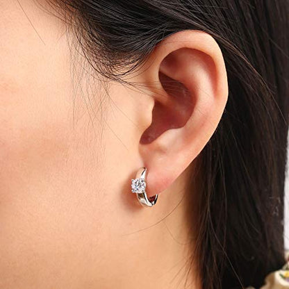 Barzel 18K Gold Plated Cubic Zirconia Huggie Cuff Earrings For Women - color: White Gold