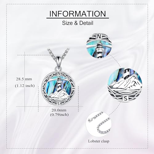 ONEFINITY Lighthouse Necklace for Women Sterling Silver Lighthouse Pendant Necklace Birthday Jewelry Gift for Women - color: Abalone shell Compass lighthouse