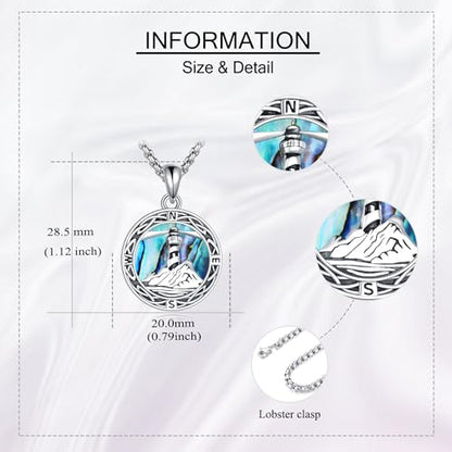 ONEFINITY Lighthouse Necklace for Women Sterling Silver Lighthouse Pendant Necklace Birthday Jewelry Gift for Women - color: Abalone shell Compass lighthouse