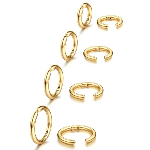 YADOCA 8 Pieces Clip On Earrings For Men Women Non-Piercing Fake Earrings Stainless Steel Clip On Hoop Earring Cool Earrings Ear Clips Set for Gifts - style: Gold: 10/12/14/16mm