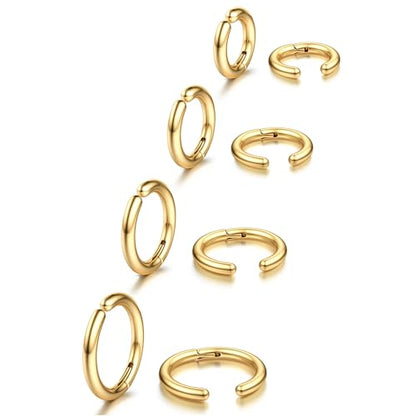 YADOCA 8 Pieces Clip On Earrings For Men Women Non-Piercing Fake Earrings Stainless Steel Clip On Hoop Earring Cool Earrings Ear Clips Set for Gifts - style: Gold: 10/12/14/16mm