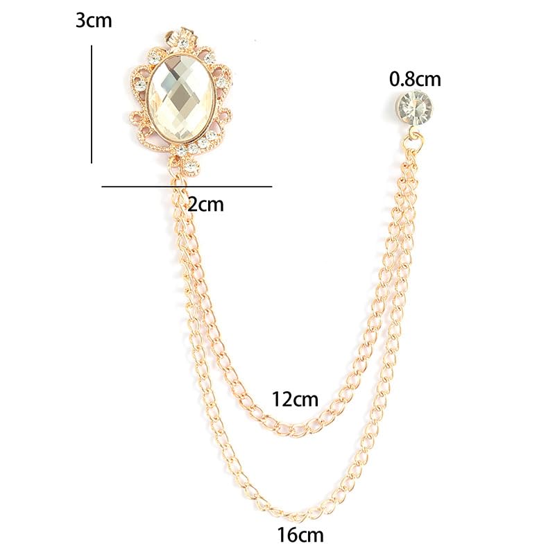 Men's Gem Tassel Brooch Lapel Pin Elegant Badge Hanging Chains Collar Brooches Pin for Career Suit Tuxedo of Shirts Tie Hat Scarf for Boyfriend Father Birthday - style: Gold with Black Crystal