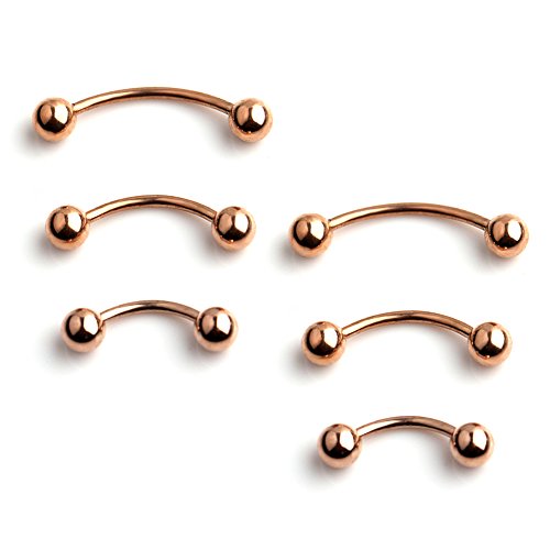 Ruifan 3prs(6pcs) Surgical Steel Tiny Curved Eyebrow Ear Navel Belly Lip Ring Barbell Piercing Jewelry 20g 6mm/8mm/10mm - color: 6PCS - Rose Gold