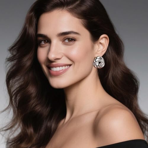 Love Knot Stud Earrings for Women Gold Plated Knot Earrings Geometric Twisted Statement Earrings Trendy Jewelry - color: Silver 35.2mm Knot