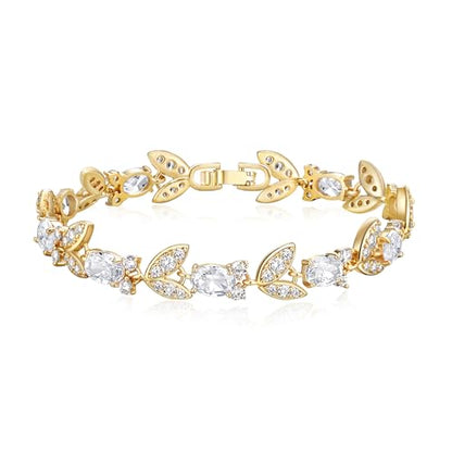 Crysdue Wedding Bridal Bracelets for Brides, Cubic Zirconia Tennis Birthstone Jewelry Gift for Women Prom - style: F_Gold, 7 Inch