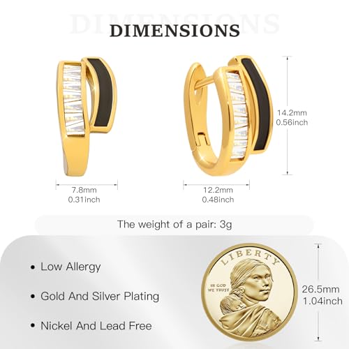 Gold Silver Huggie Hoop Earrings for Women 18K Gold & Sterling Silver Plated Cubic Zirconia Hoop Earrings Double Hoops Earrings Hypoallergenic Non Tarnish Earings Jewelry Gift - color: Silver-B