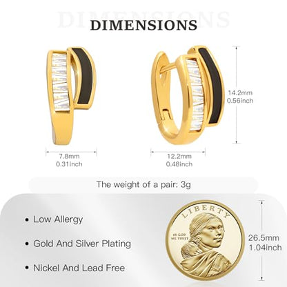 Gold Silver Huggie Hoop Earrings for Women 18K Gold & Sterling Silver Plated Cubic Zirconia Hoop Earrings Double Hoops Earrings Hypoallergenic Non Tarnish Earings Jewelry Gift - color: Silver-B