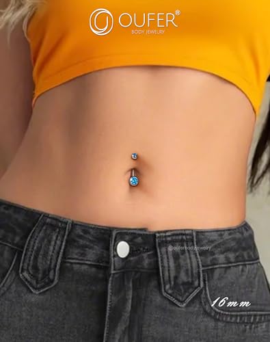 OUFER Belly Button Rings Surgical Steel, Internally Threaded Belly Rings | 14G Belly Piercing Jewelry, 10/12/14/16mm Beachy Belly Button Rings, Silver/Gold Navel Piercing Jewelry For Women Men - color: Blue, size: 14G 16MM