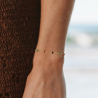 WEARON Gold Bracelet for Women 14K Gold Plated Snake Herringbone Figaro Cuban Bead Paperclip Cable Box Chain Simple Jewelry - style: Bohemian