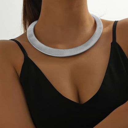 Collar Necklace for Woman Trendy Silver Choker Necklaces for Woman Statement Open Round Collar Choker Necklace - style: Style 2