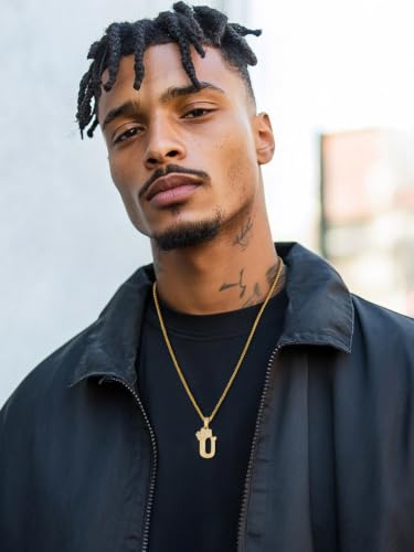 U7 Crown Initial Necklace Men Women, Bling Diamond A-Z 0-9 Letter Pendant with Wheat Chain, Silver/Black/Gold Plated CZ Alphabet Number Hip Hop Jersery for Father Husband - color: a. Gold, size: 21. U