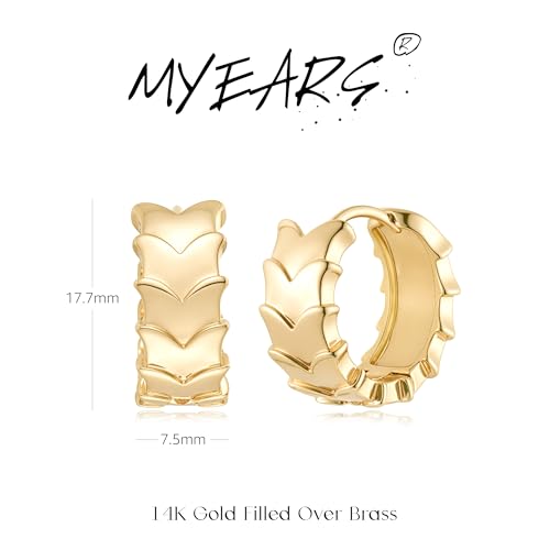 MYEARS Women Earrings Gold Huggie Hoop 14K Small Simple Hypoallergenic Everyday Jewelry - style: Scales