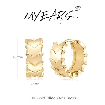 MYEARS Women Earrings Gold Huggie Hoop 14K Small Simple Hypoallergenic Everyday Jewelry - style: Scales