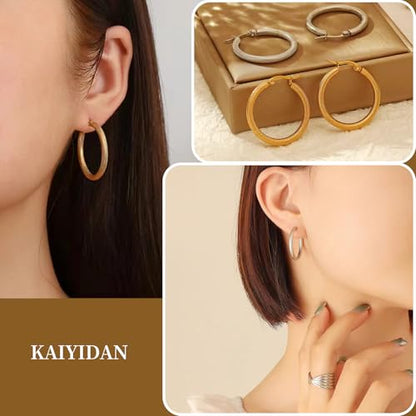 2 Pairs Gold/Silver Hoop Earrings For Women Set Trendy,14K Plated Gold Chunky Huggie Hoop Earings Pack,Oval Twisted Statement Silver Hoops,Fashion Jewelry Gift - color: 4) dapple hoop