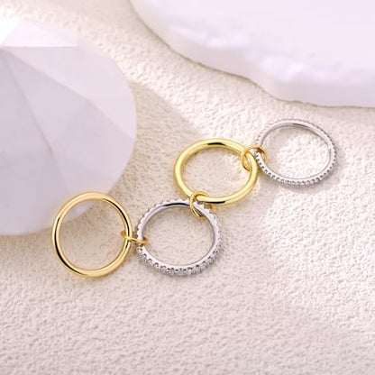 14K Gold Plated Interlocked Stackable Rings for Women Non Tarnish,Gold and Silver Cubic Zirconia Statement Rings Set,Mixed Metals Ring Two-Toned Connected Bands Stacking Jewelry - color: 2*silver rings & 2*gold rings