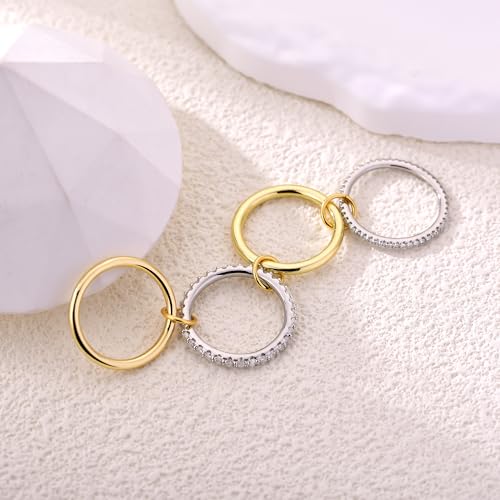 14K Gold Plated Interlocked Stackable Rings for Women Non Tarnish,Gold and Silver Cubic Zirconia Statement Rings Set,Mixed Metals Ring Two-Toned Connected Bands Stacking Jewelry - color: 2*silver rings & 2*gold rings