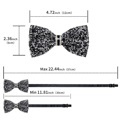 DiBanGu Mens Rhinestone Bow Tie with Ring and Lapel Pin Set | Adjustable Strap,Pre-tied Style,3PCS,Sequin Diamond Bowties，Solid/Mix Color,Shiny Accessory,for Party Prom Banquet Wedding - color: Black Silver