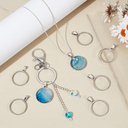 UNICRAFTALE Round Open Back Bezel Pendants Stainless Steel Ring Frame Pendants Geometric Blanks Charms Hollow Frame Pendant Cabochon Settings for Earrings Necklace Bracelet Jewelry Making - color: Stainless Steel Color