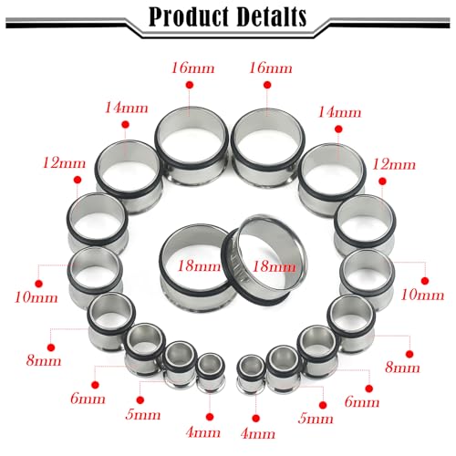 12G-25mm Single Flare Gauges Tunnels Plugs Stretching Set Kit 316L Surgical Steel Gauges Tunnle Plug for Ears 12G 10G 8G 6G 4G 2G 0G 00G 12mm 14mm 16mm 18mm 20mm 22mm 25mm - color: Silver Tone, size: 6G(4.0mm)-18mm