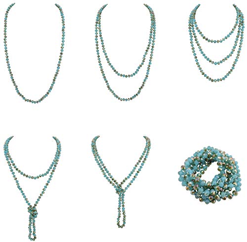 Firstmeet Fashion Beads Rope Knot Long Beaded Necklace Versatile 60" Strand Costume Jewelry for Women - color: XL-1030