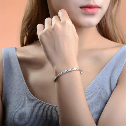 Bangle Bracelet for Women, 925 Sterling Silver Cuff Bracelet Women's Fashion Simple Adjustable Elegant Jewelry for Mom Valentine Wife Mother Day Gift