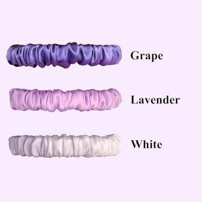 VLOMOT 3 Pcs Set 100% Pure Mulberry Silk Hair Scrunchies (Purple) | Silk Hair Ties for Thin Hair with 3 Chic Colors Everyday Skinny Scrunchies Silk Ponytail Holders Hair Care No Damage - color: Purple