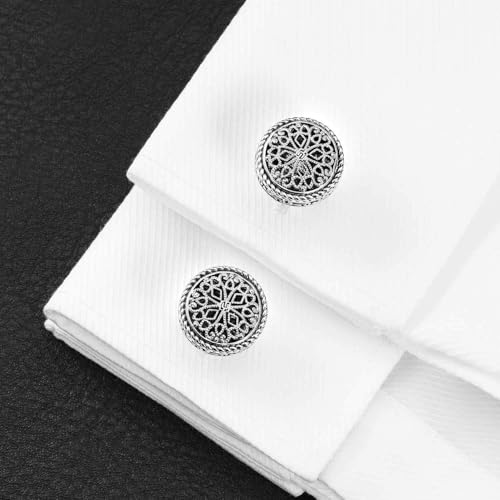 Cuff Links Mens, Cufflinks for Men, Men's Cuff Links for Wedding, Business, Father's Day, Gift for Men, 18K Gold Plated with Luxury Wooden Gift Box - style: Silver Cufflink