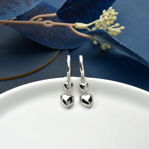 Heart Earrings for Women Girls-Sterling Silver Heart Dangle Hoop Earrings with Charm Love Huggie Hoop Earrings Hypoallergenic Delicate Jewelry Gifts for Women Girls Birthday - color: Double Heart Hoop Earrings