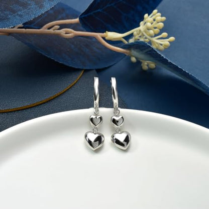 Heart Earrings for Women Girls-Sterling Silver Heart Dangle Hoop Earrings with Charm Love Huggie Hoop Earrings Hypoallergenic Delicate Jewelry Gifts for Women Girls Birthday - color: Double Heart Hoop Earrings