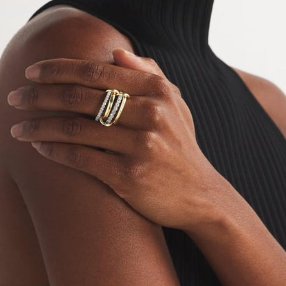 Gold Stackable Rings for Women Non Tarnish, 18k Gold Plated Cubic Zirconia Rings, Silver Gold Multi Ring Mixed Metals Stack Rings Set - color: Two tone, size: 9
