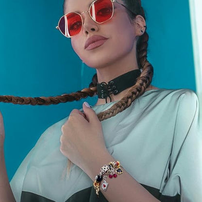 Madison Tyler Gold Plated Bracelet for Women | Celestial Rectangular Plaque Evil Eye Ace of Hearts Playing Card Beaded Charm Bracelet | Cute Adjustable Snake Chain Bracelet - style: Ace of Hearts Playing Card