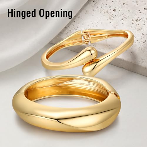 Chunky Gold Bangle Bracelets for Women Trendy 14K Gold Plated Cuff Bracelets Stack, Dainty Gold Bracelet Sets Non Tarnish Fashion Jewelry Gift - style: 2pcs-Gold-BoldTwinDrop