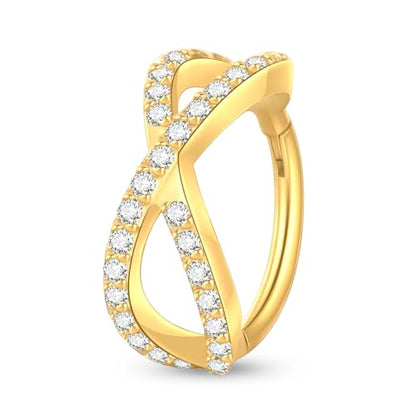 Xpircn ASTM F136 Titanium Double Hoop Septum Click Nose Rings Lip Rook Lobe Tragus Helix Cartilage Daith Conch Earrings Clear CZ Paved Nose Piercing Jewelry for Women Men - color: Double Hoops Gold, size: 16G 8mm