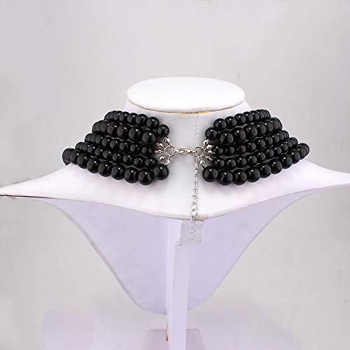 Multilayer Strand Chain Faux Pearls Flapper Beads Cluster Long Choker Necklace - color: Black