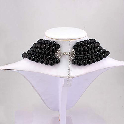 Multilayer Strand Chain Faux Pearls Flapper Beads Cluster Long Choker Necklace - color: Black