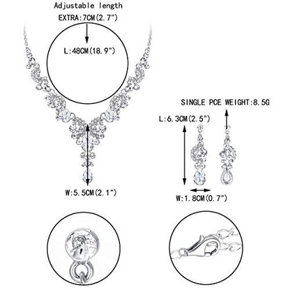 EVER FAITH Rhinestone Crystal Bridal Floral Wave Teardrop Necklace Earrings Set - color: 2pcs_Clear