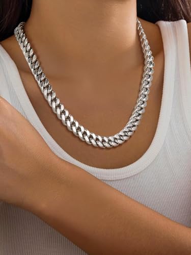 PROSTEEL Chunky Cuban Link Curb Chain Necklace for Women Men, Stainless Steel Choker Thick Trendy Statement Hip Hop Miami Cuban Chain Jewelry Gifts Unisex Size,5/12/14mm Widths,18"/20" - color: 12mm-Silver, size: 20inches