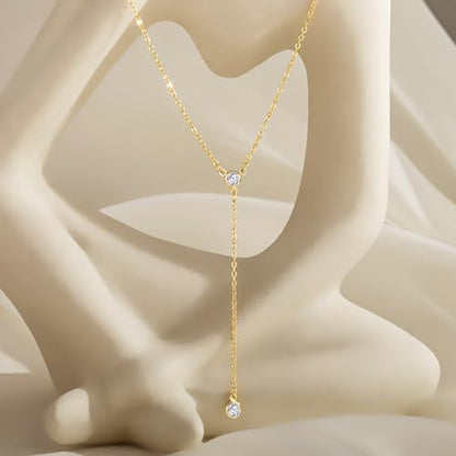Tewiky Dainty 14k Gold Plated/Silver Cubic Zirconia Necklaces for Women, Simple CZ Jewelry Necklaces Trendy Gifts - color: Gold Y CZ