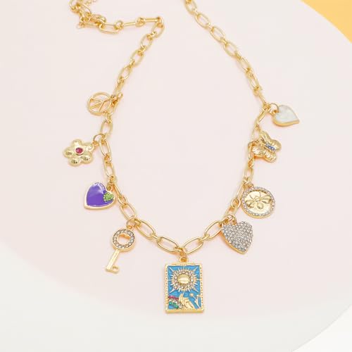 JNF Cute Shell Conch Boho Charm Necklace for Women Sun Moon Star Coin Heart Flower Boot Bow Charms Necklaces Summer Beach Jewelry - color: Boho charm necklace