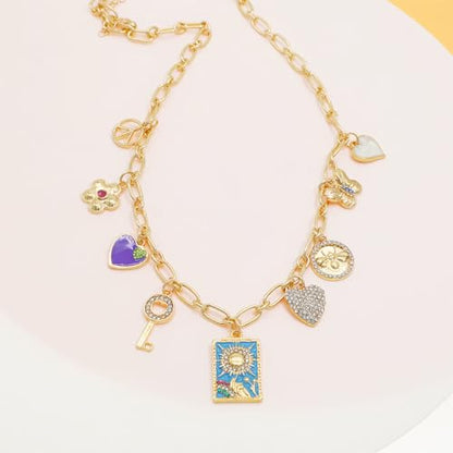 JNF Cute Shell Conch Boho Charm Necklace for Women Sun Moon Star Coin Heart Flower Boot Bow Charms Necklaces Summer Beach Jewelry - color: Boho charm necklace