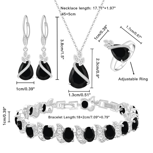 LMXXVJ Jewelry Set for Women,Teardrop Cubic Zirconia Necklace Earrings Adjustable Ring Bracelet Jewelry Set Formal Jewelry Gift - color: SYSD-White Gold-Black