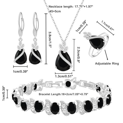 LMXXVJ Jewelry Set for Women,Teardrop Cubic Zirconia Necklace Earrings Adjustable Ring Bracelet Jewelry Set Formal Jewelry Gift - color: SYSD-White Gold-Black