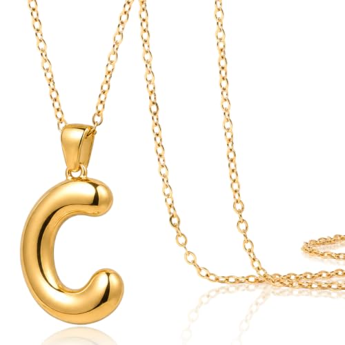 DoDoBeads Stainless Steel Initial Necklace, Waterproof 18K Gold Plated Necklace, Non-Tarnish Chunky Monogram Jewelry Gifts for Women, Mothers Day Gift - style: C